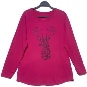 Pink Reindeer Pullover Shirt Women's XXL Long Sleeve by Hanes